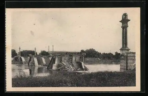 AK Lyon, Les Ponts Meurtris, Pont Pasteur, komplett zerstörte Brücke