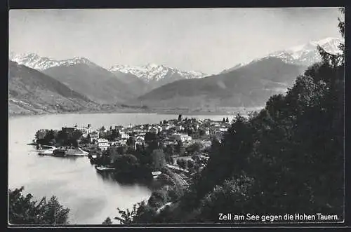 AK Zell am See, Ortsansicht gegen die Hohen Tauern