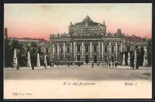 AK Wien, K. k. Hof-Burgtheater, Frontansicht mit Statuen