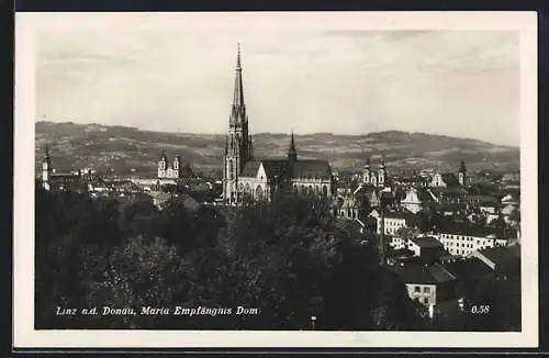 AK Linz a. d. Donau, Teilansicht mit Maria Empfängnis Dom