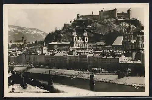 AK Salzburg, Teilansicht mit Festung im Winter