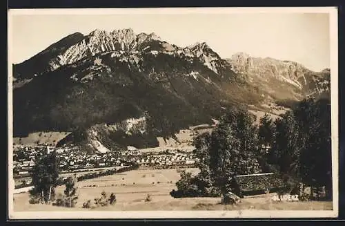 AK Bludenz, Ortsansicht mit Bergpanorama