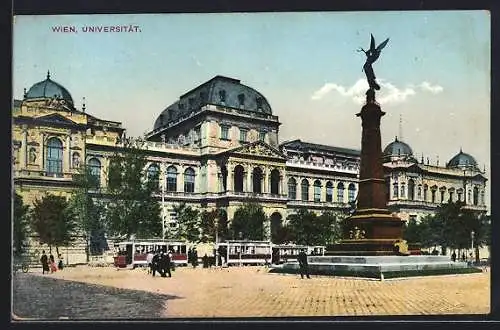 AK Wien I, Universität mit Liebenberg-Denkmal, Leute, Strassenbahn