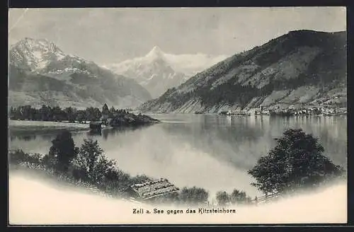 AK Zell am See, Blick über den See mit Kitzsteinhorn