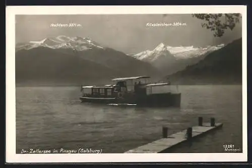 AK Zell am See, Zellersee im Pinzgau, Seepartie mit Boot, Hochtenn und Kitzsteinhorn