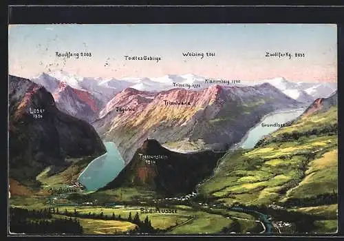 AK Bad Aussee, Teilansicht mit Alt-Aussee, Seen und Bergpanorama