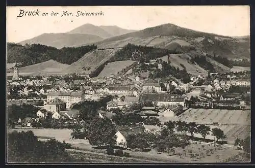 AK Bruck an der Mur, Ortsansicht mit Blick in die Berge