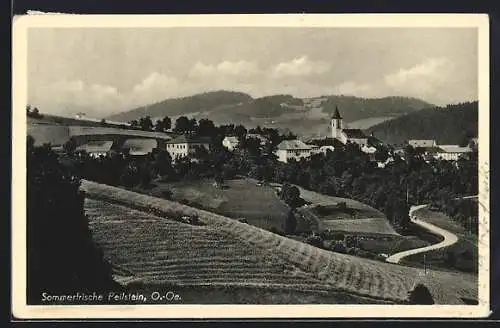 AK Peilstein, Ortsansicht mit Kirche und Bergpanorama