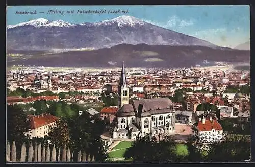 AK Innsbruck, Teilansicht mit Kirche, Hötting und Patscherkofel