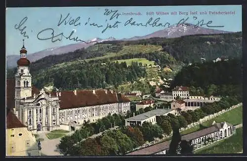 AK Innsbruck, Stift Wilten mit Berg Isel und Patscherkofel