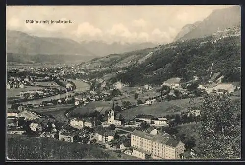 AK Innsbruck, Mühlau mit Kirche und Blick nach Innsbruck