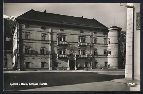 AK Spittal /Drau, Schloss Porcia mit Bank für Kärnten