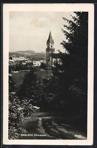 AK Haslach /Oberdonau, Ortspartie mit Kirche