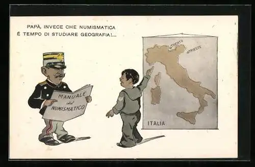 AK Vittorio Emanuele von Italien, Karikatur