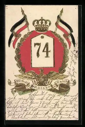 AK Schulterklappe des Regiment 74, Mit Gott Kaiser und Reich