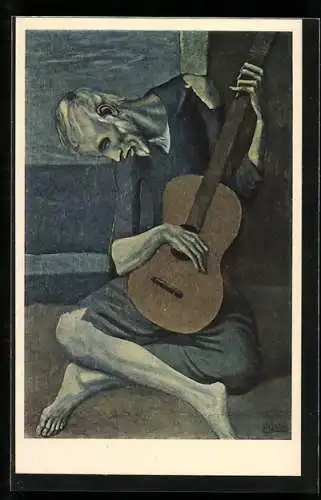 Künstler-AK sign. Pablo Picasso: The Guitarist