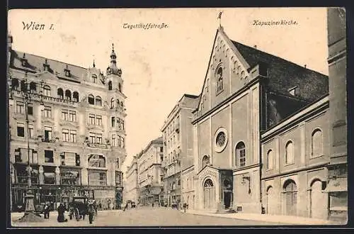 AK Wien, Tegetthoffstrasse mit Kapuzinerkirche