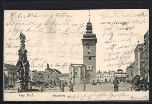 AK Retz /N.-Ö., Hauptplatz mit Kirche und Denkmal