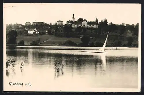 AK Kirchberg an der Raab, Ortsansicht mit Blick über das Wasser mit Boot