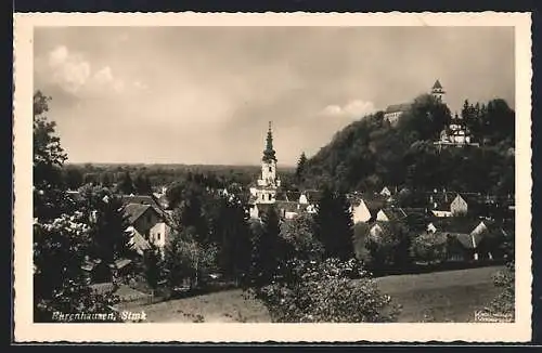 AK Ehrenhausen, Blick über die Dächer des Ortes, Kirche