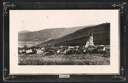 Präge-AK Giesshübl, Teilansicht mit Kirche, Passepartout