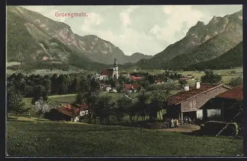 AK Grossgmain, Ortspartie mit Kirche