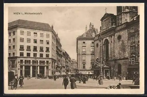 AK Wien, Michaelerplatz mit Kunsthändlerei und Kirche