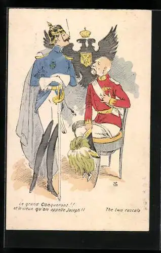 Künstler-AK Kaiser Wilhelm II. und Kaiser Franz Josef I. von Österreich, The two rascals, Propaganda Entente