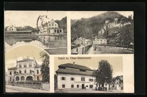 AK Thörl in Ober-Steiermark, Hotel Eisenhof, Gasthaus von S. u. J. Juvan, Villa Auheim