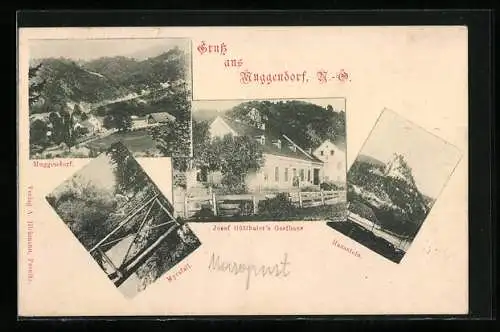 AK Muggendorf /N.-Oe., Josef Hütthaler`s Gasthaus, Hausstein, Myrafall