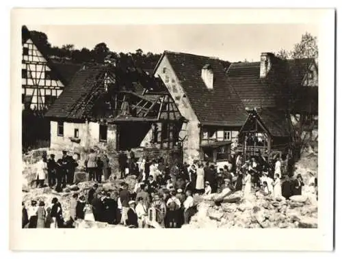 8 Fotografien unbekannter Fotograf, Ansicht Oeschelbronn, Zerstörung nach Brandkatastrophe 1933