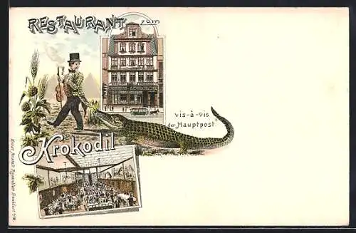 Lithographie Frankfurt a. M., Restaurant zum Krokodil, gegenüber der Hauptpost