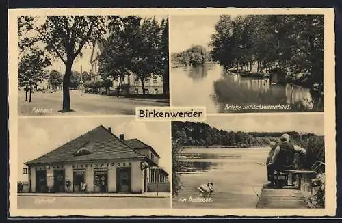 AK Birkenwerder, Bahnhof, Rathaus, Briese mit Schwanenhaus