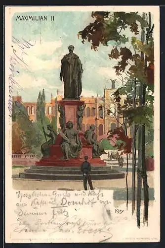 Künstler-AK Heinrich Kley: München, Denkmal Maximilian II