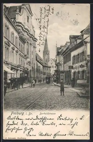 AK Freiburg i. Br., Bertholdstrasse mit Geschäften