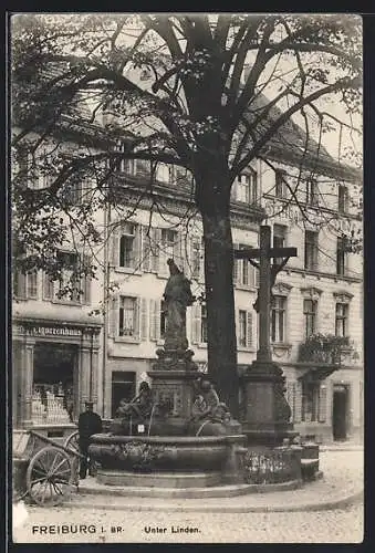 AK Freiburg i. Br., Unter Linden, Denkmal