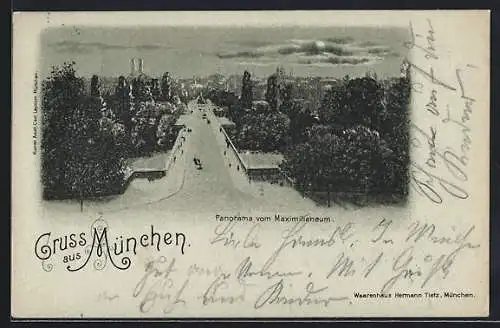 Mondschein-AK München, Panorama vom Maximilianeum