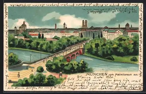 Lithographie München, Ortsansicht vom Maximilianeum aus