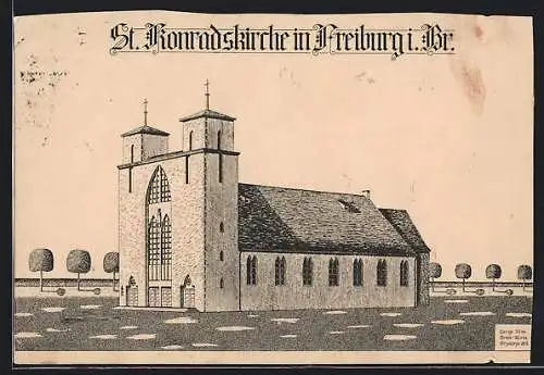 AK Freiburg i. Br., St. Konradskirche, Modellzeichnung, Bausteinkarte