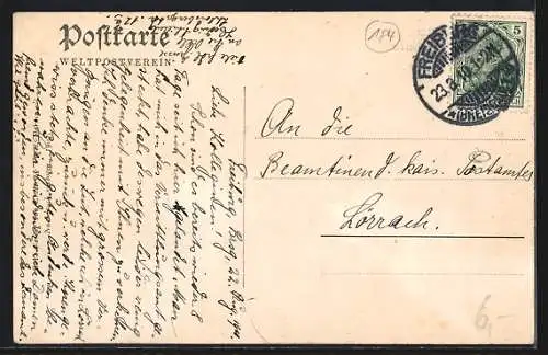 AK Freiburg / Breisgau, Strassenbahn fährt durch die Kaiserstrasse