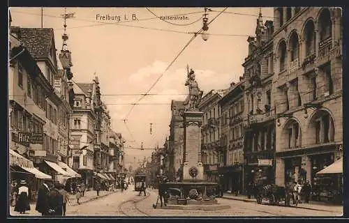 AK Freiburg i. B., Kaiserstrasse mit Strassenbahn