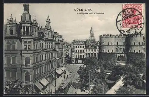 AK Cöln a. Rh., Rudolfplatz mit Hahnentor und Strassenbahn