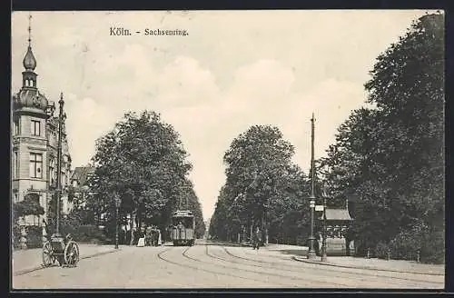 AK Köln-Neustadt, Strassenbahn auf dem Sachsenring