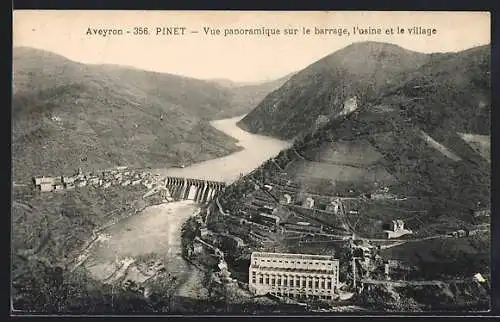 AK Pinet /Aveyron, Vue panoramique sur le barrage, l`usine et le village