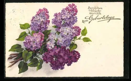 Künstler-AK Meissner & Buch (M&B) Nr. 3336: Fliederzweig, Geburtstagsgruss