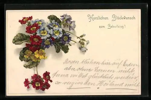Künstler-AK Meissner & Buch (M&B) Nr. 2336: Rote und blaue Anemonen, Geburtstagsgruss
