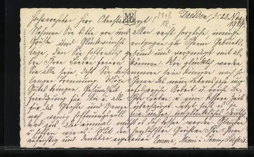 Künstler-AK Meissner & Buch (M&B) Nr. 2410: Tannenzweig mit Blüten, Geburtstagsgruss