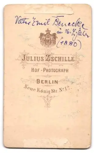 Fotografie Julius Zschille, Berlin, Neue König Str. No. 1, Porträt eines Jungen in Anzug und Krawatte