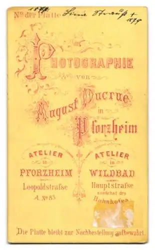 Fotografie August Ducrue, Pforzheim, Leopoldstrasse 83, Kleinkind auf gepolstertem Stuhl