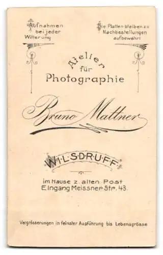 Fotografie Bruno Mattner, Wilsdruff, Meissner Strasse 43, Kleines Kind auf einem Stuhl sitzend, 1907